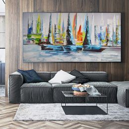 Affiche de bateau de mer, peinture à l'huile sur toile, imprimés de paysage, images murales colorées pour salon, affiches et imprimés de décoration de maison, 271c