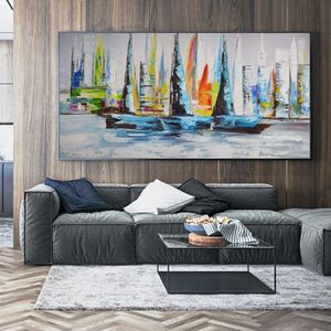 Affiche de bateau de mer, peinture à l'huile sur toile, imprimés de paysage, images murales colorées pour salon, affiches et imprimés de décoration de maison, 244E