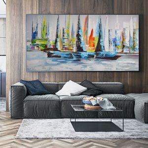 Affiche de bateau de mer, peinture à l'huile sur toile, imprimés de paysage, images murales colorées pour salon, affiches de décoration de maison et imprimés269u