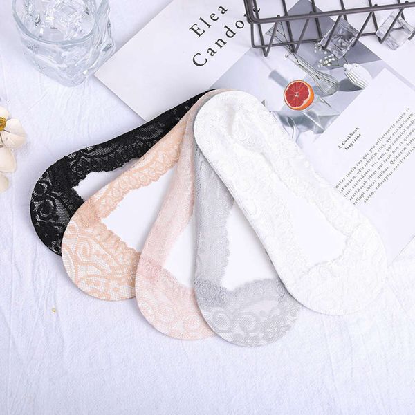 Chaussettes invisibles en dentelle pour femmes, chaussettes d'été en Silicone respirantes et antidérapantes à motifs de couleur unie pour enfants, nouvelle collection