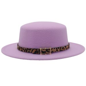 Sombreros Boater Fedora con cinturón con estampado de leopardo, sombrero de fieltro plano Unisex para mujer, gorra francesa de fiesta de lujo, gorras de protección solar