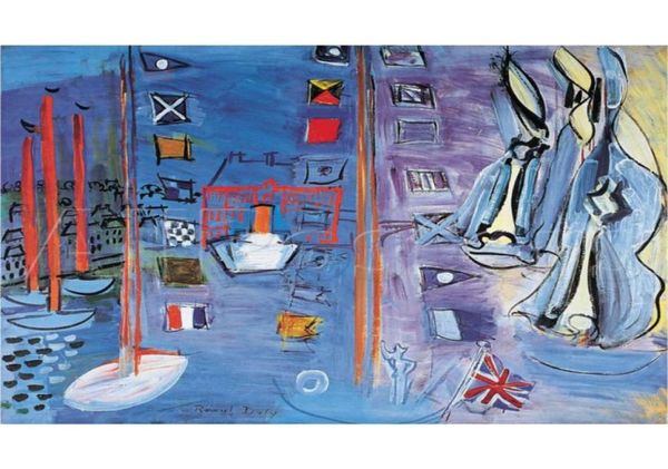 Peintures à l'huile de bateaux Raoul Dufy le bassin de Deauville paysages art moderne sur toile de haute qualité peint à la main 3205376