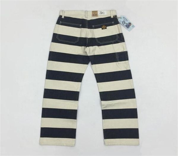 Bob Dong 16oz Pantalones de prisión Motocicleta Motorcos Blancos Blancos Strips 2012185893039