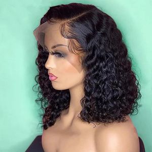 Bob Front Human Deep Wave HD transparant kant frontale korte krullend haarpruiken gluueless pruik 231024