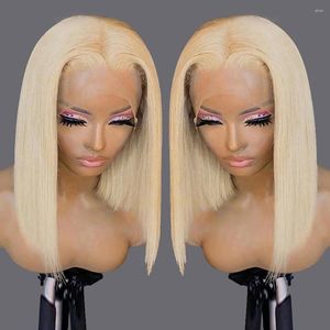 Bob Humain Hair 613 HD Lace Frontal 13x4 Straight Blonde Front For Women Pre Plucked