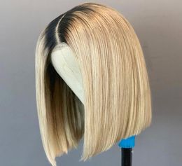 Bob Lace Voorpruiken Volledige kanten pruiken 1B613 Blonde kleur recht middelste middelste deel vooraf geplukte natuurlijke haarlijn voor babyhaar9446011