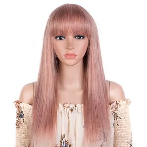 Bob rose clair Cosplay perruques de cheveux humains droite Lolita perruque courte Halloween cheveux naturels avec frange pour les femmes porter pour aller perruque facile 240116