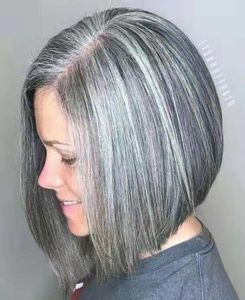 Bob court gris argenté perruques de cheveux humains pour les femmes mélange coupe de lutin perruque naturel usage quotidien cheveux gris Hair4329424