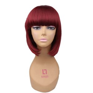 Bob perruque Cosplay perruques courtes pour femmes cheveux synthétiques avec frange rose or blond 12 couleurs disponibles