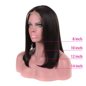 Bob Pruiken Korte Kant Menselijk Haar Braziliaanse Remy Haar Pruik Voor Dames Pre Geplukt Lijmloze 150% Volledig Naturel