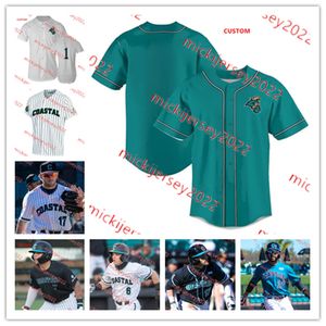 Bobby McBride Coastal Carolina Béisbol Jersey Riley Eikhoff 13 John Kelly 32 Kameron Guangorena costero Carolina Chanticleers Jerseys personalizados para hombres costados jóvenes