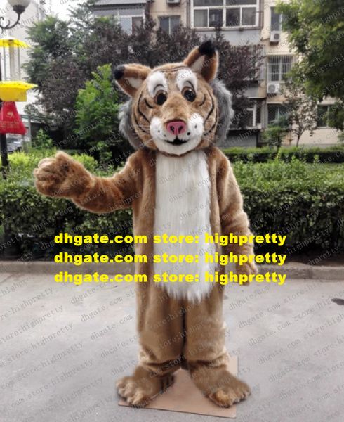 Bobcat Wildcat Wild Cat Mascot Costume Ocelot Lynx Adult Cartoon Personnage accueillant Banque Company Kick-Off ZZ9543