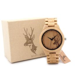 BOBO BIRD classique montre en bois de bambou tête de cerf d'élan montres décontractées bracelet en bambou montres à quartz pour hommes femmes 337A