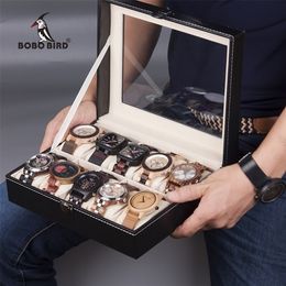 Bobo Bird Leatherette Black Watch Box 6/10 Slots Sieraden Set Opslag Geschenkdozen Display Organizer Case Boite Cadeau 220428