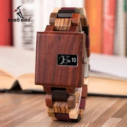 Bobo Bird Nieuw design Watch Men Ebony houten delicaat vierkante uurwerk relogio masculino verjaardagscadeau voor hem drop verzending j-r23 2244