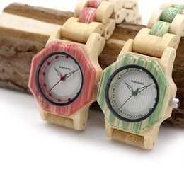 Bobo Bird Bling Scale Dial Women Bamboo Horloges Top Merk Luxe Designer voor dames in houten kist