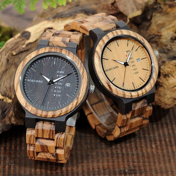 BOBO BIRD marca Original hombres calendario completo relojes pulseras de madera de cuarzo gota Wholer China reloj de lujo para Men273r