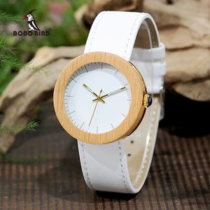 BOBO BIRD Relojes de bambú para mujer Caja trasera dorada Movimiento de cuarzo japonés como buen regalo para damas Reloj de acero inoxidable L-J27 201114
