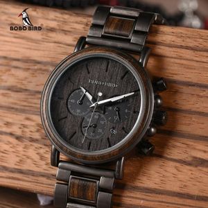 BOBO BIRD Reloj de madera para hombre Relogio masculino Marcas superiores de lujo Cronógrafo con estilo Relojes militares Relojes en caja de regalo de madera CX2261b