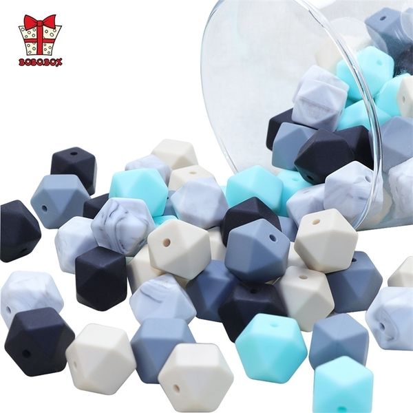 BOBO.BOX Vente en gros 100pcs / lot Hexagone Perles Silicone Bébé Anneau De Dentition Perle Sans BPA DIY Collier Sucette Chaîne Dentition Soins 211106