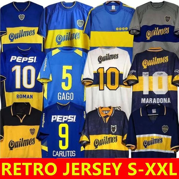 Boca Juniors Retro Soccer Jerseys Maradona ROMAN Caniggia RIQUELME 1997 2002 PALERMO Football Shirts Maillot Camiseta de Futbol customize personal