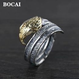 BOCAI 100% S925 SILVER SILVEREERRY ACCESSOIRES Trendy Rock Eagle Head Feather Man and Woman Rings Fashionable Birthday Gifts240412