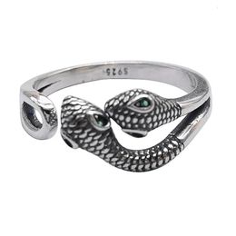 Bocai Real S925 Pure Silver Ring for Women Fashion Snake Doble Snake Ajustable Ring240412