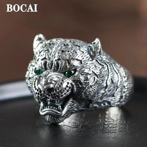 Bocai Real S925 Silver Jewelry Fashion Punk Trend Domineering Tiger Head Man Ring Birthday Gifts240412