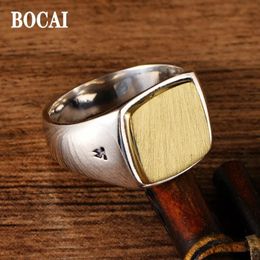 BOCAI Echte S925 zilveren sieraden Frosted Gold Smooth Trend Simple Square Wide Face voor man en vrouw Ring Prachtig cadeau 240119