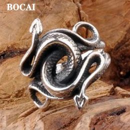 Bocai Real S925 Bijoux en argent Personnalité tendance Hip-hop Rock Thai Two-Headed Man Ring Birthday Gift 240420