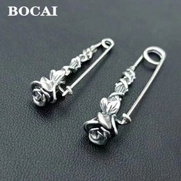 Bocai Real S925 Silver Original Rose Pin Vintage Chic Fashion Simple Womens Brooch Accessoires Cadeau de Noël 240418