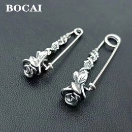 Bocai Real S925 Silver Original Rose Pin Vintage Chic Fashion Simple Womens Brooch Accessoires Cadeau de Noël 240412