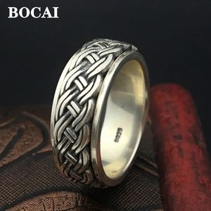 BOCAI réel S925 bijoux en argent Sterling mode rétro Thai homme anneau corde de chanvre Simple rotatif tourner vers la bonne chance 240220