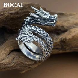 Bocai S925 Personnalité de bijoux en argent Zodiaque chinois loong rétro punk trimestre trimestre de la tête de dragon pour l'homme Wholesale240412