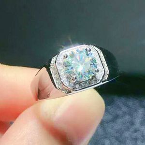 Bocai S925 Sterling Diamonds Dominee One Moissanite Heren Verstelbare 925 Silver Male Ring