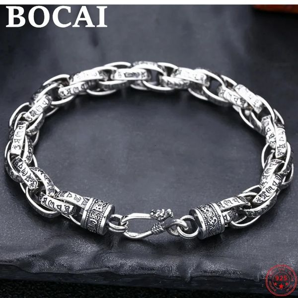 BOCAI S925 Pulseras de plata esterlina para hombres Moda Seis sílabas Mantra S-Buckle O-chain Pure Argentum Jewelry 240313