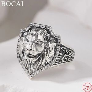 Bocai S925 STERLING Silver Charms Anneaux pour femmes hommes Fashion Gold Plated Head incrusté Zircon punk bijoux 240412