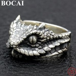 Bocai S925 Silver Silver Punk Anneaux VenoMous Snake Head Dominering Hand Ornaments Pure Argentim Charm bijoux240412