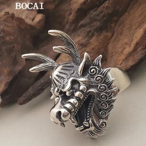 Bocai S925 Sterling Silver Retro en Domineering Dragon Head Ring Heren Gift 240412