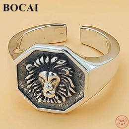 Bocai S925 Sterling Silver Rings Fashion Lion Head Dominineing Punk Pure Argentum Hand Jewelry for Men240412