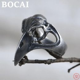 Bocai S925 Anneaux en argent sterling fashion antique artisanat aigle tête crâne pur argentum punk ornements bijoux 240412