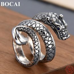 Bocai S925 Sterling Silver Rings Fashion Dragon Scale Drgonhead Joyería de mano de argentum pura pura ajustable para hombres240412