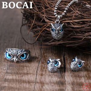 Bocai S925 STERLING SIGH RINGS PERSONNALITY Fashion Chowl Head Zircon Solid Radipable Argentum Jewelry for Women Men240412