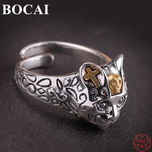 Bocai S925 Sterling Silver Rings Fashion Classic Cat Head Cross verstelbare hand ornament Solid Argentum sieraden voor vrouwen Men240412