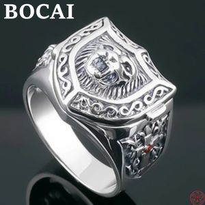 BOCAI S925 Sterling Silver Ringen voor vrouwen Men Mode Emboss Lion Head Cross Pattern Sieraden 240412