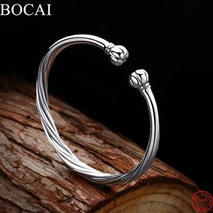 Bocai S999 Sterling Silver Charms armbanden voor vrouwen Men Mode Twisted Pattern Twangle Simple Jewelry 240424