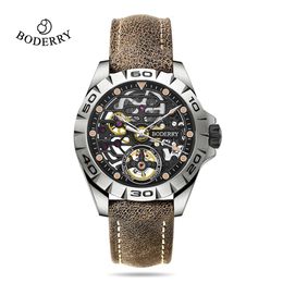 Boderry squelette montres automatique mécanique montres urbain hommes étanche montre de luxe pour hommes saphir horloge 240301