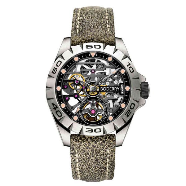 Boderry Urban hommes squelette titane montres automatiques mécaniques montres-bracelets étanche montre de luxe pour hommes saphir horloge