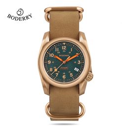 Boderry Voyager Field Watches Case de bronce Relojes mecánicos automáticos 100m Relojes impermeables para el reloj de pulsera Vintage 240429