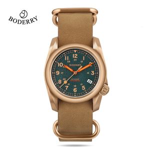 Bodery Voyager Field Watchs Bronze Case Automatic Mechanical Watch 100m Clock imperméable Military Vintage Wristwatch Mens 240429